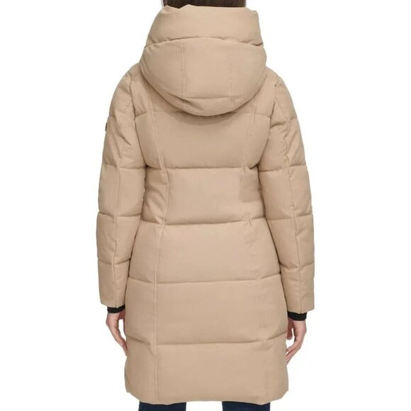 NEW Calvin Klein Women's XL Hooded Puffer Coat Tan Faux Fur Lining - Picture 2 of 15